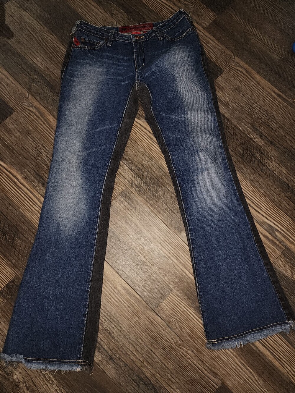 Vintage Parasuco Ergonomic Jeans Sz 30 Two Toned Blue Black Raw Hem Hip Hop Y2K